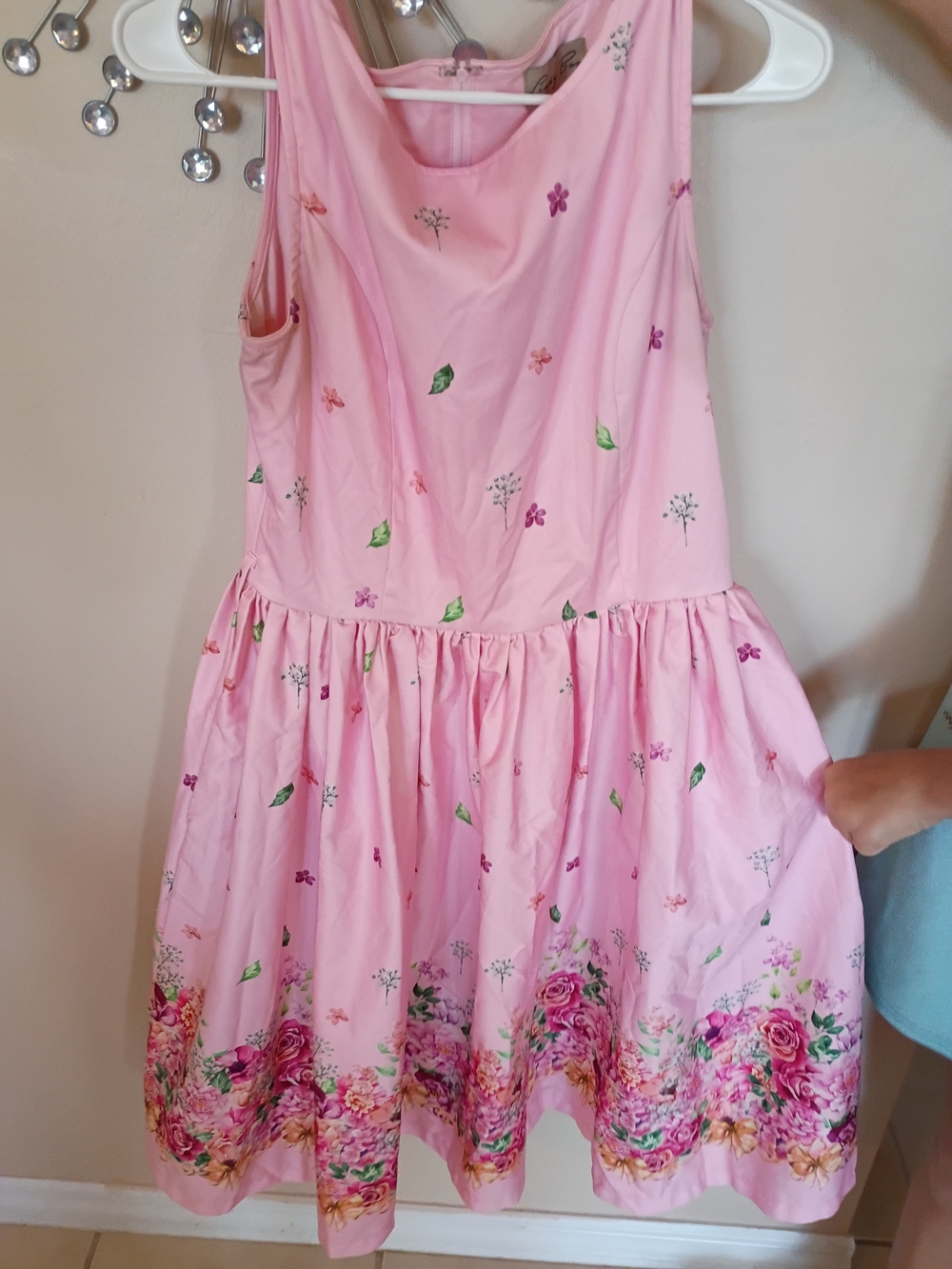 Lindy Bop Woman's Pink Floral Border Fit-and-Flare Dress
